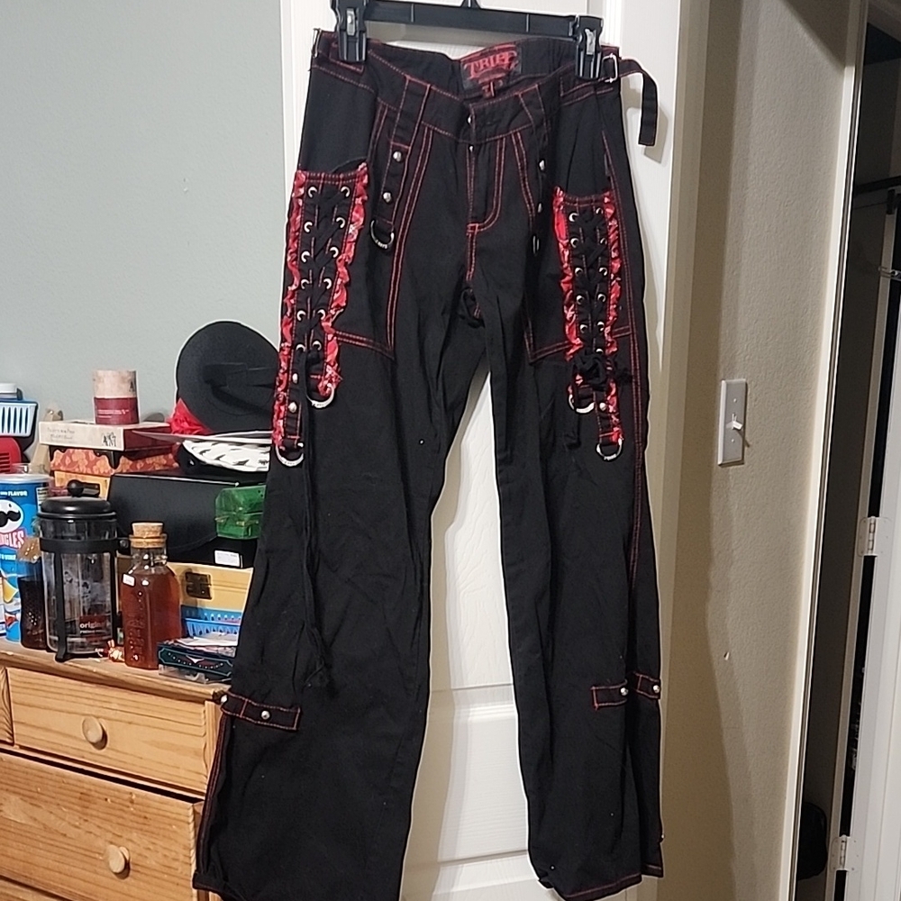 Tripp NYC Black and Red Cargo Pants with Embroidery